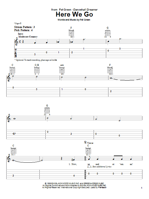 Download Pat Green Here We Go Sheet Music