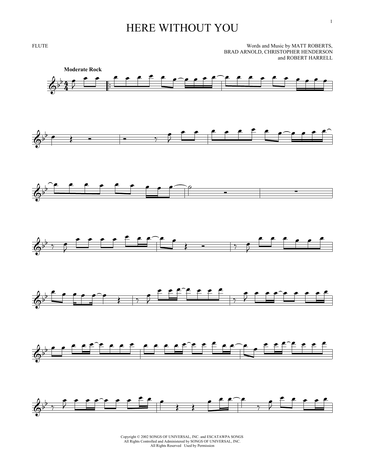 Download 3 Doors Down Here Without You Sheet Music