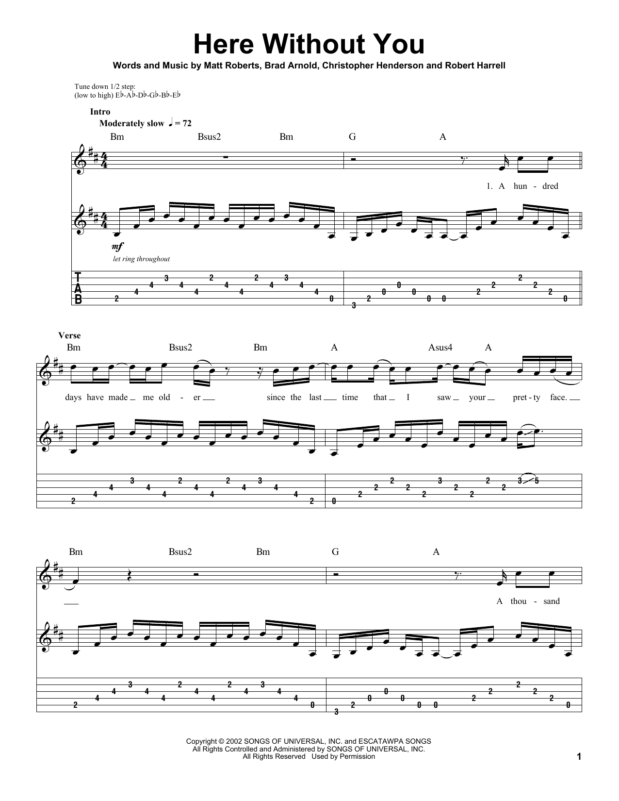 Download 3 Doors Down Here Without You Sheet Music