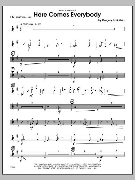 Download Yasinitsky Here Comes Everybody - Baritone Sax Sheet Music
