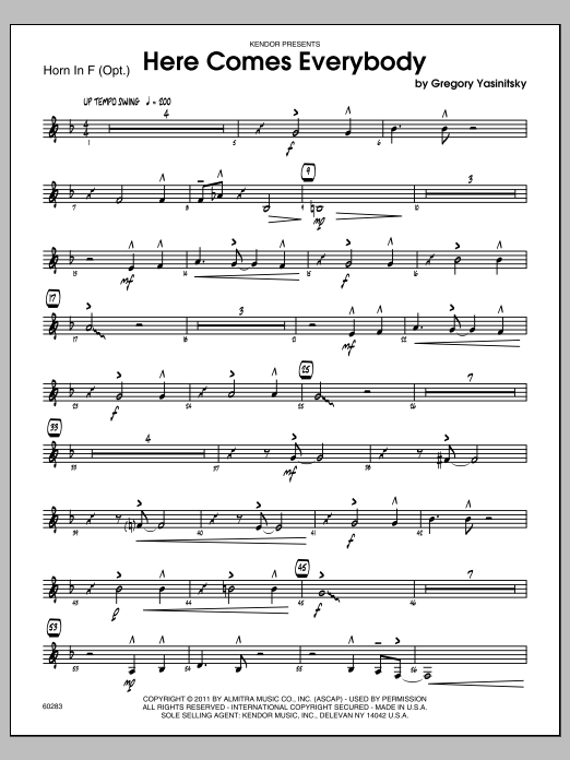 Download Yasinitsky Here Comes Everybody - Horn in F Sheet Music