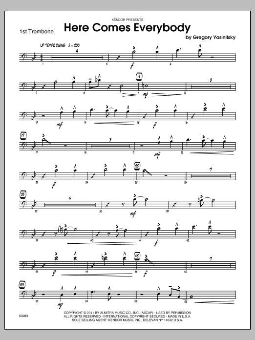 Download Yasinitsky Here Comes Everybody - Trombone 1 Sheet Music