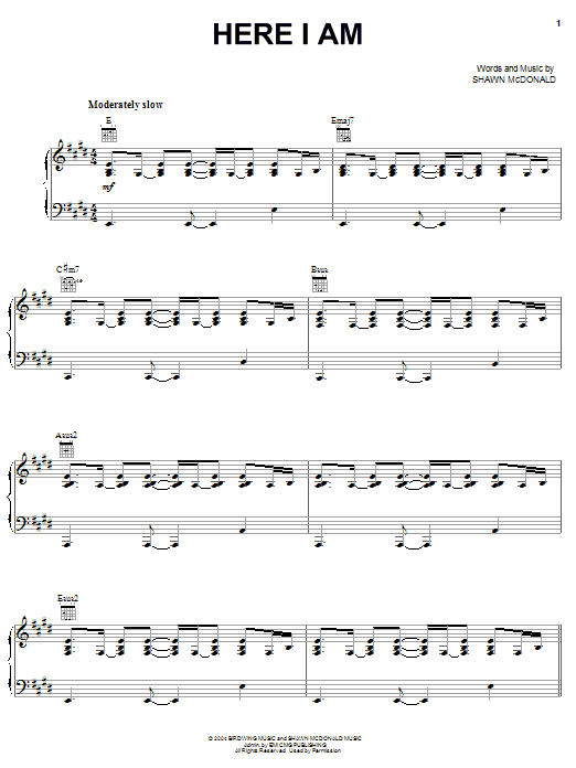 Shawn McDonald Here I Am sheet music notes printable PDF score