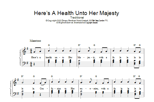 Download Traditional Here's A Health Unto Her Majesty Sheet Music