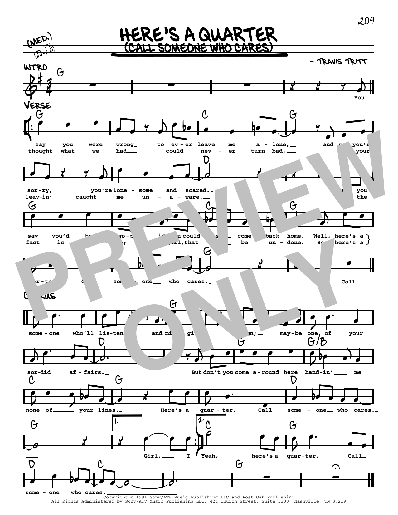 Download Travis Tritt Here's A Quarter (Call Someone Who Care Sheet Music