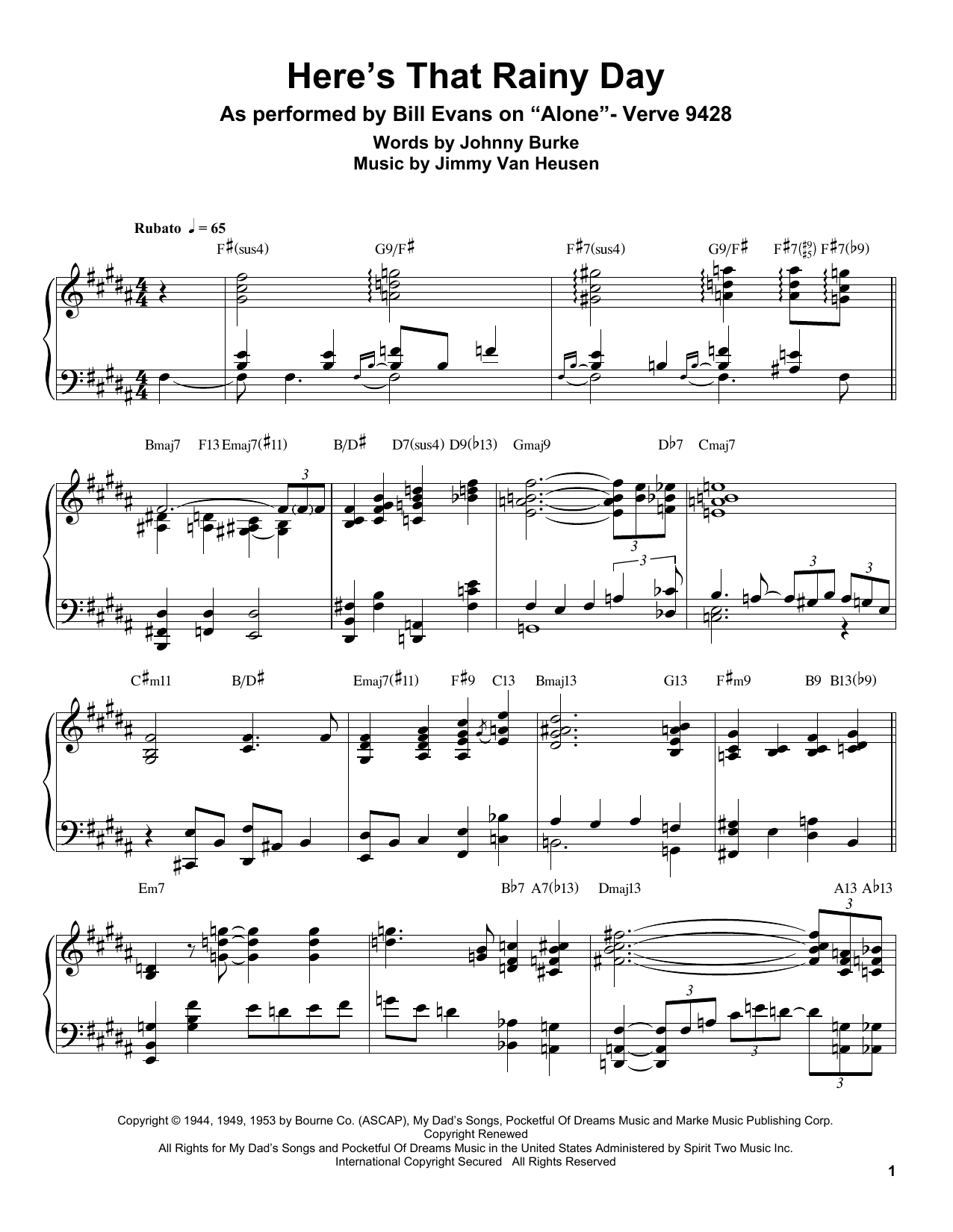 Download Bill Evans Here's That Rainy Day Sheet Music