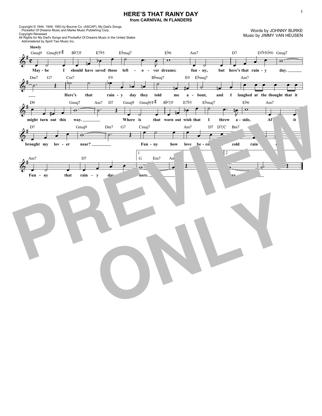 Download Johnny Burke Here's That Rainy Day Sheet Music