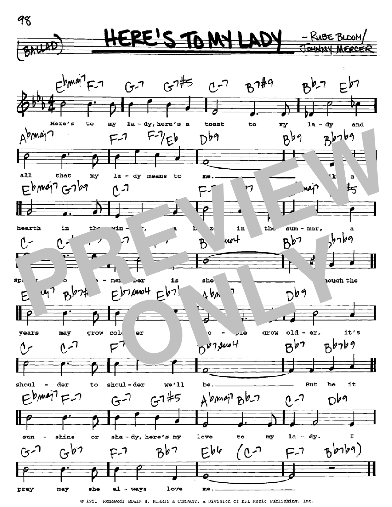 Download Johnny Mercer Here's To My Lady Sheet Music