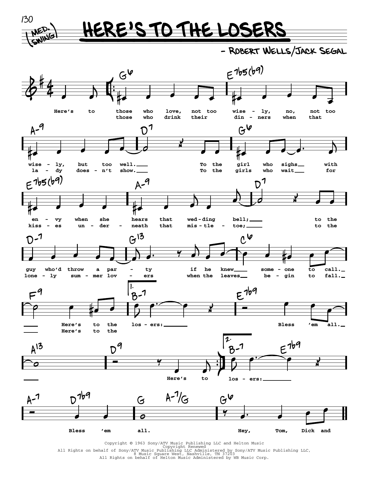 Download Robert Wells Here's To The Losers (High Voice) Sheet Music