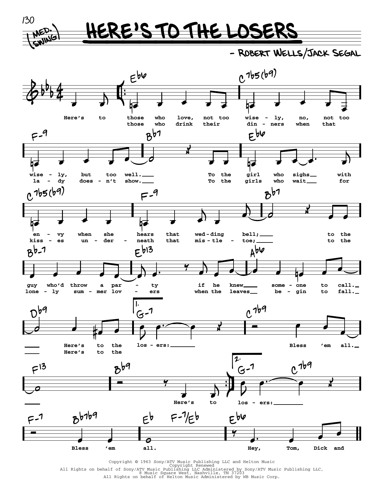 Robert Wells Here's To The Losers (Low Voice) sheet music notes printable PDF score