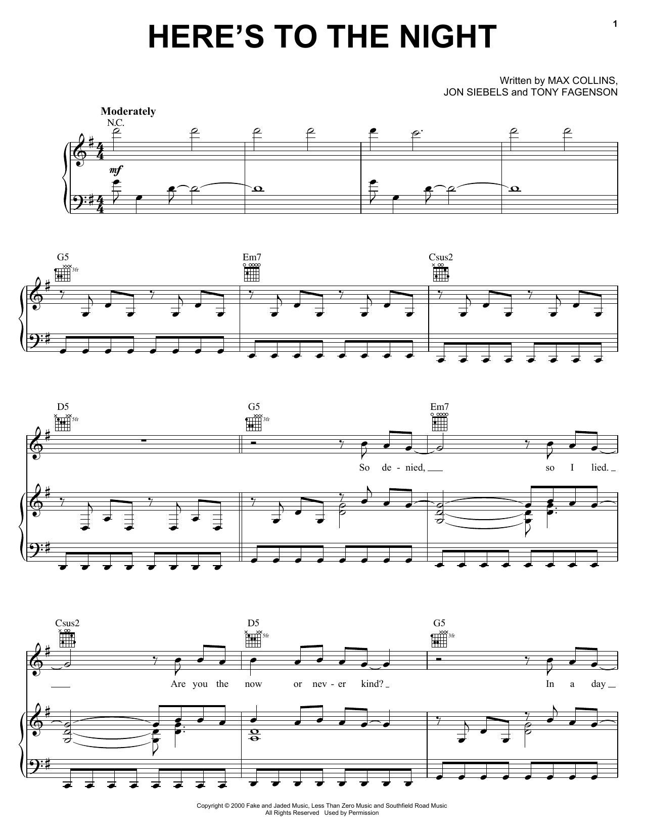 Download Eve 6 Here's To The Night Sheet Music