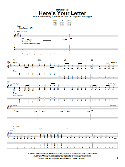 Download Blink-182 Here's Your Letter Sheet Music