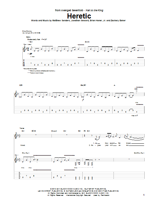 Download Avenged Sevenfold Heretic Sheet Music