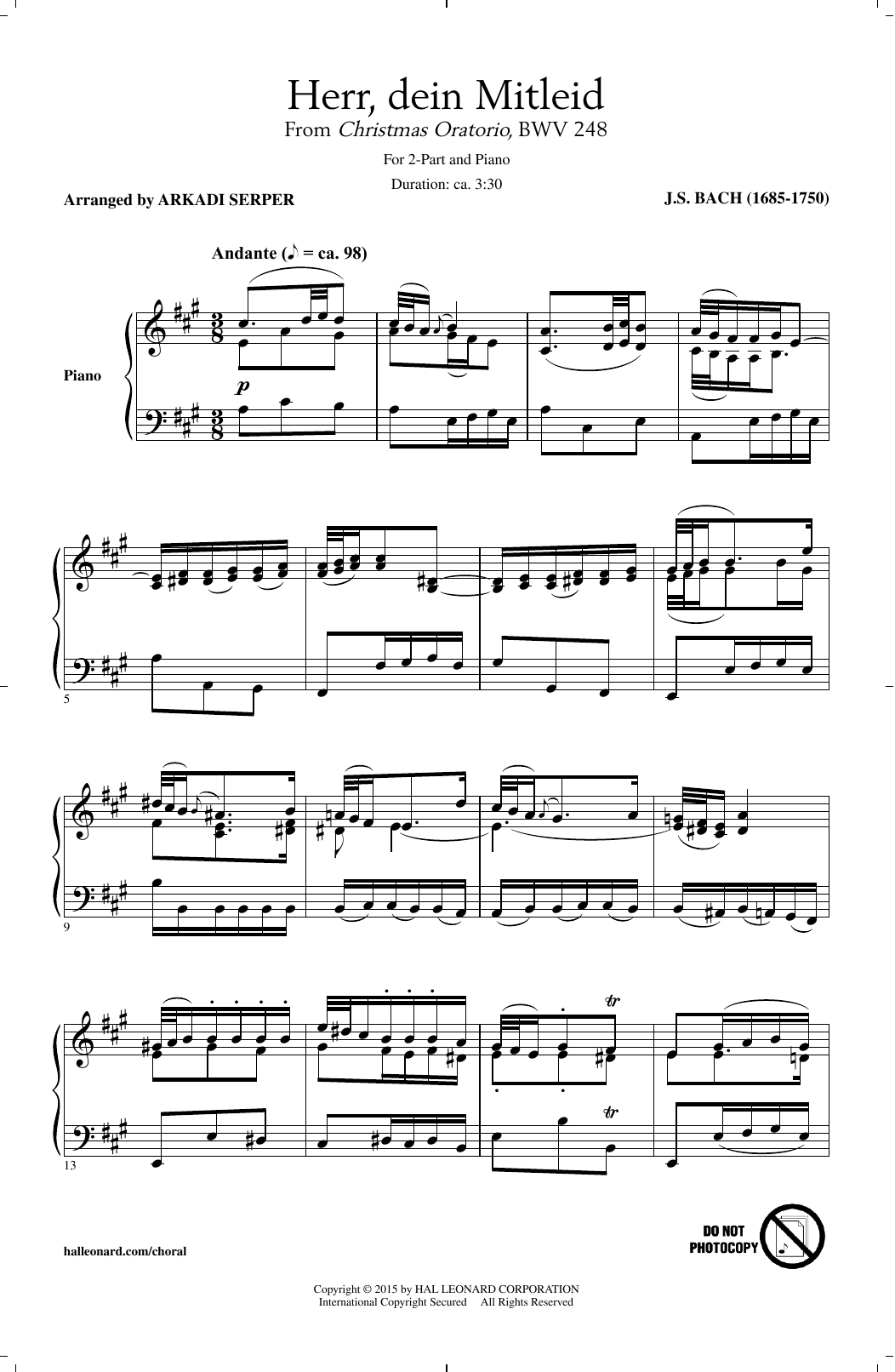 Download Johann Sebastian Bach Herr, Dein Mitleid (arr. Arkadi Serper) Sheet Music