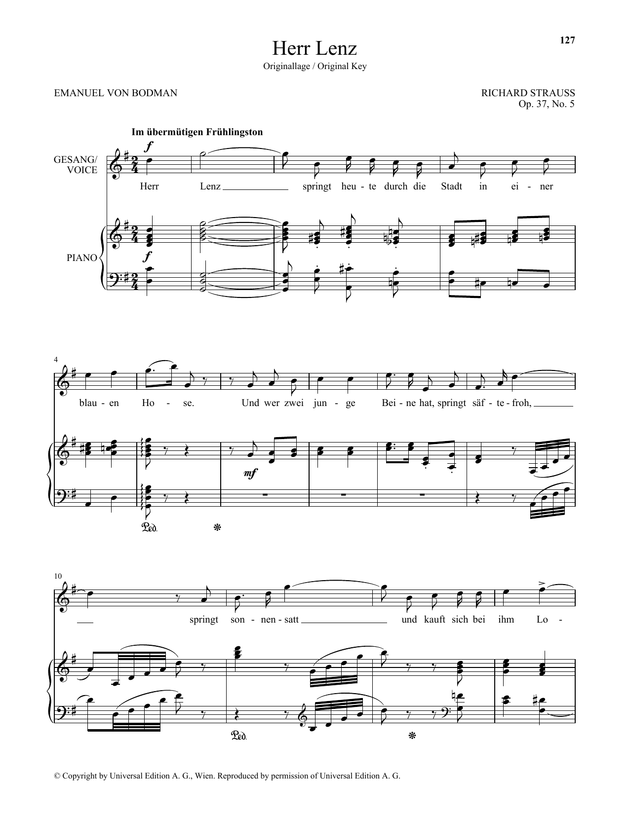 Download Richard Strauss Herr Lenz (High Voice) Sheet Music