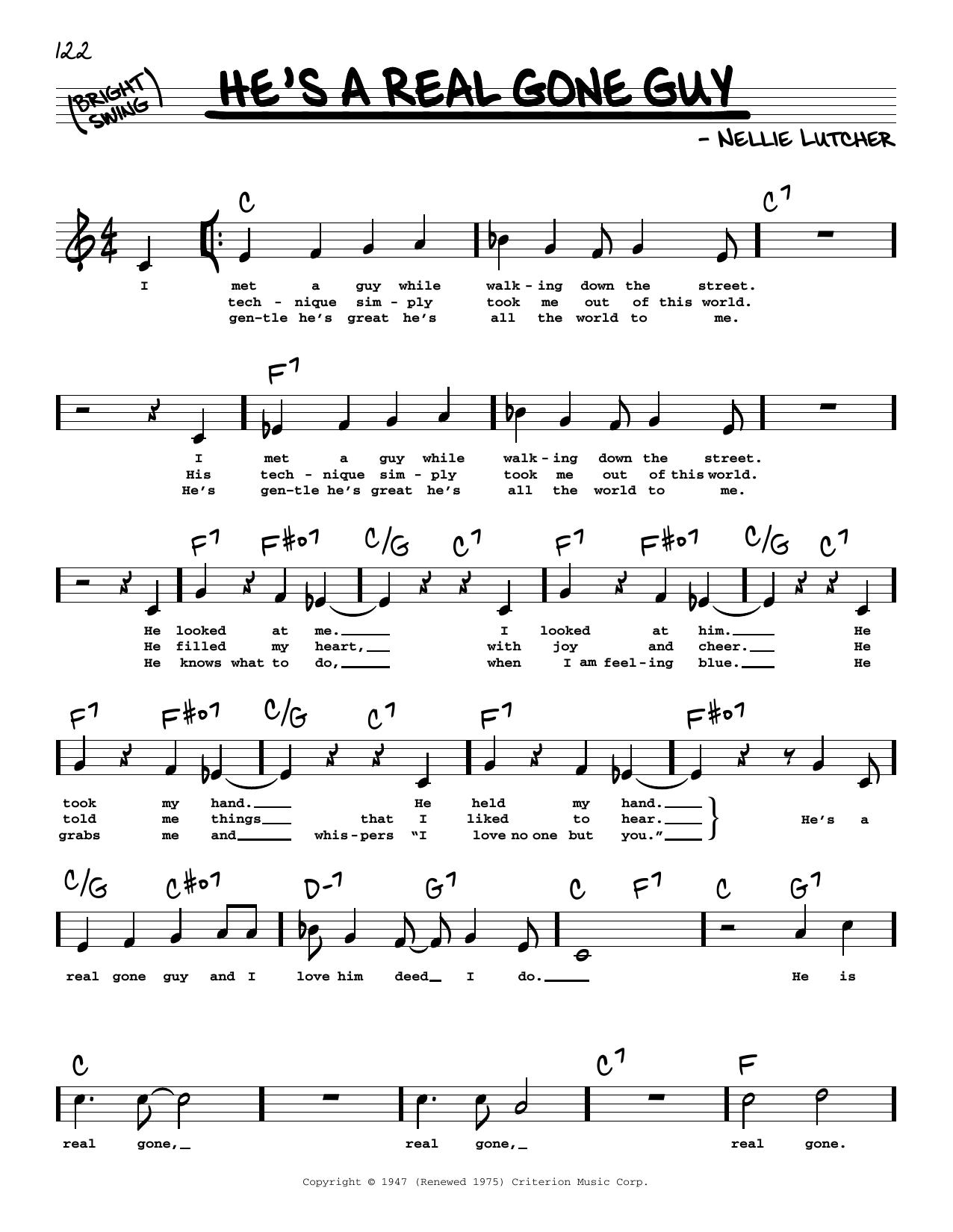 Nellie Lutcher He's A Real Gone Guy (Low Voice) sheet music notes printable PDF score