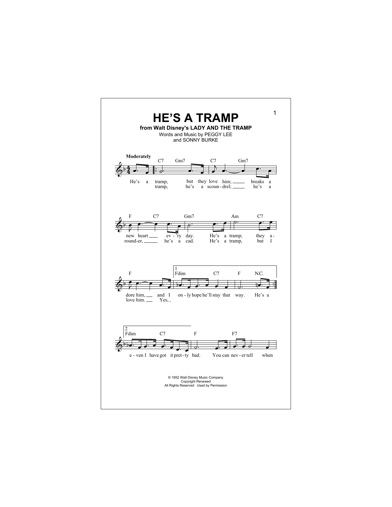 Download Peggy Lee He's A Tramp (from Lady And The Tramp) Sheet Music