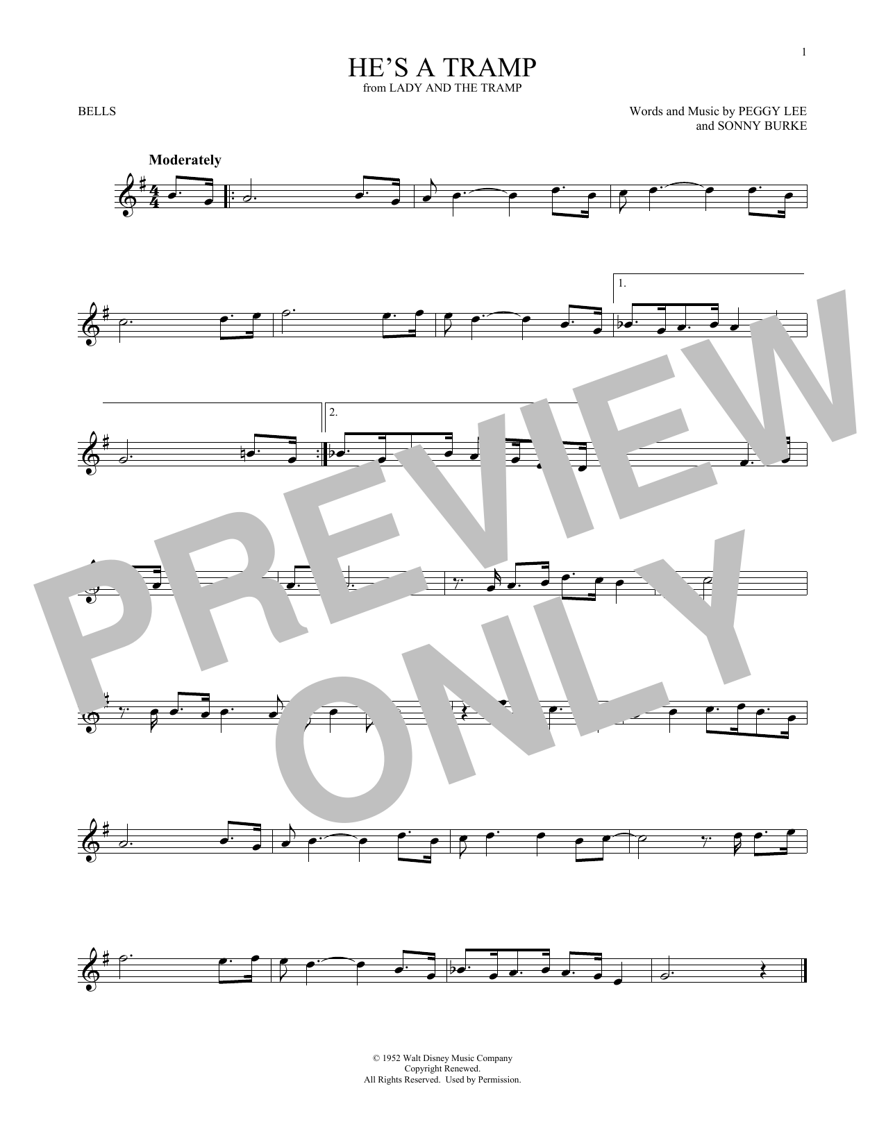 Download Peggy Lee He's A Tramp (from Lady And The Tramp) Sheet Music