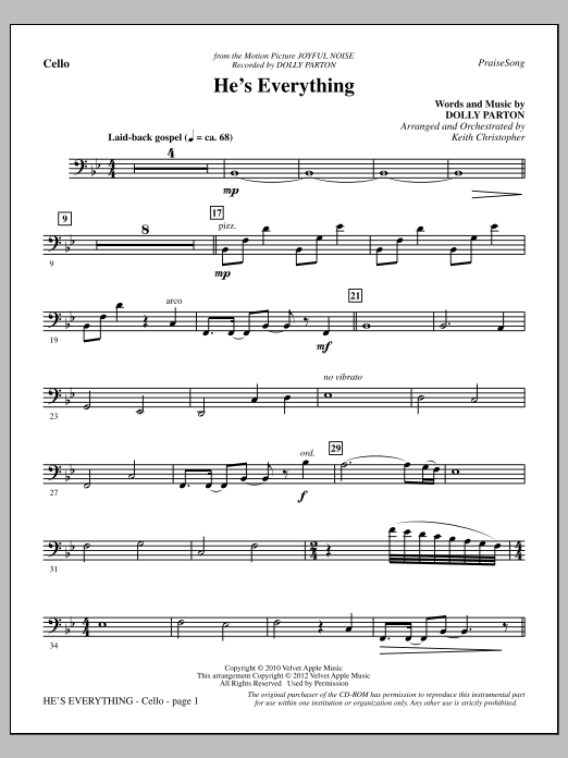 Download Keith Christopher He's Everything - Cello Sheet Music