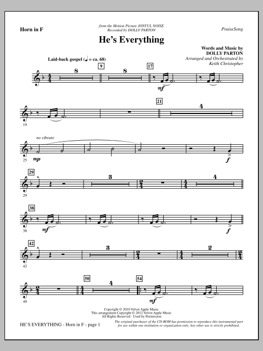 Download Keith Christopher He's Everything - F Horn Sheet Music