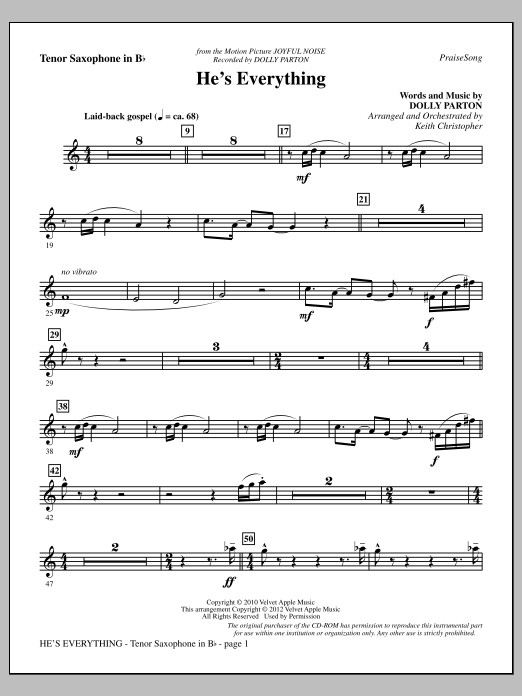 Download Keith Christopher He's Everything - Tenor Sax Sheet Music