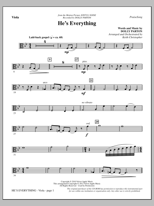 Download Keith Christopher He's Everything - Viola Sheet Music