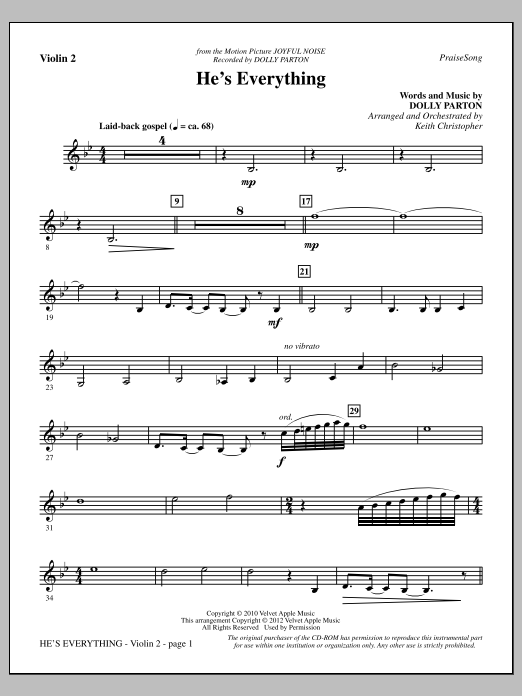 Download Keith Christopher He's Everything - Violin 2 Sheet Music