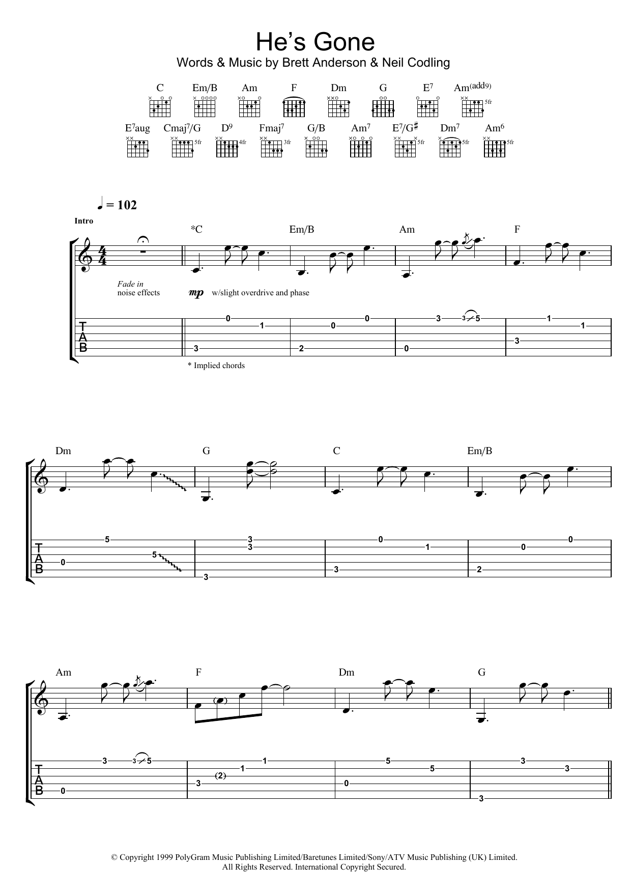 Download Suede He's Gone Sheet Music