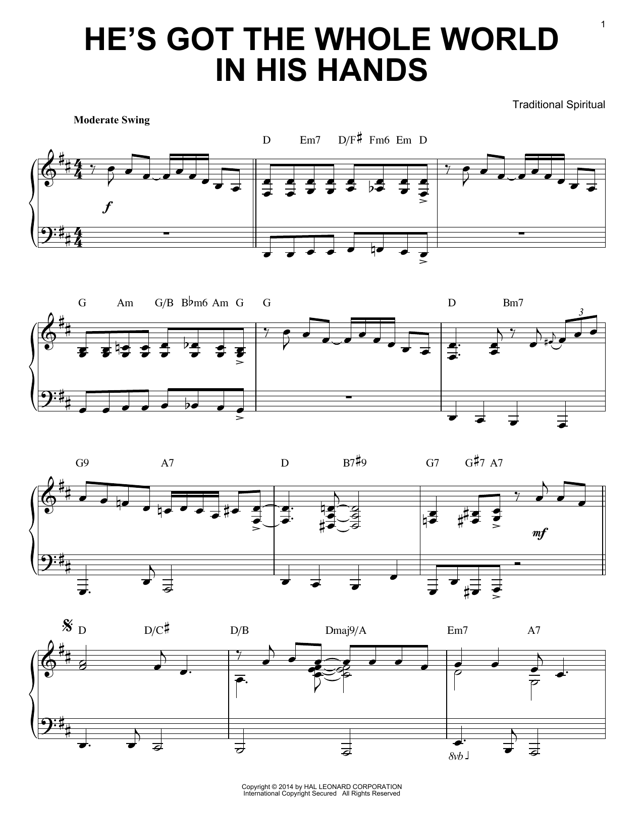 Download Traditional Spiritual He's Got The Whole World In His Hands [ Sheet Music