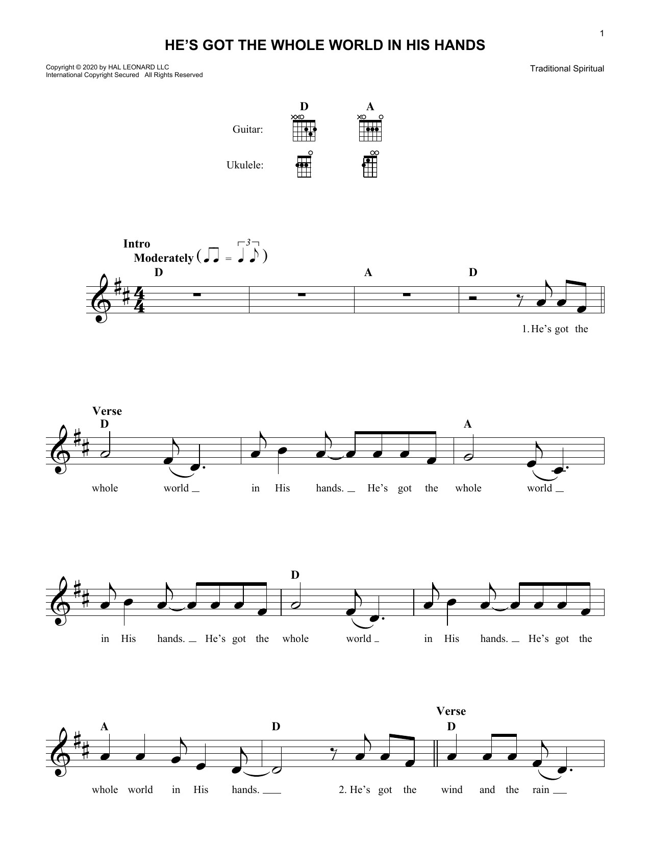 Download Traditional Spiritual He's Got The Whole World In His Hands Sheet Music