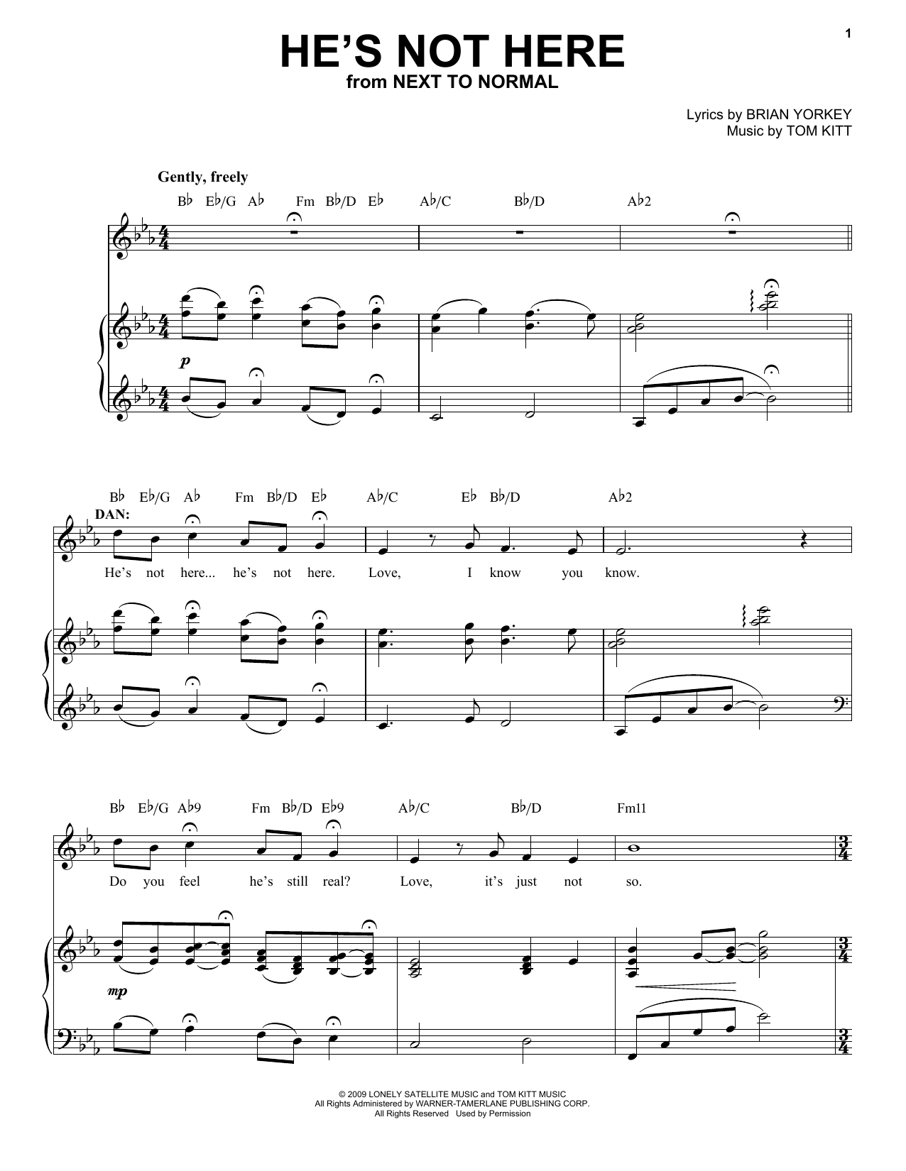 Download J. Robert Spencer He's Not Here (from Next to Normal) Sheet Music