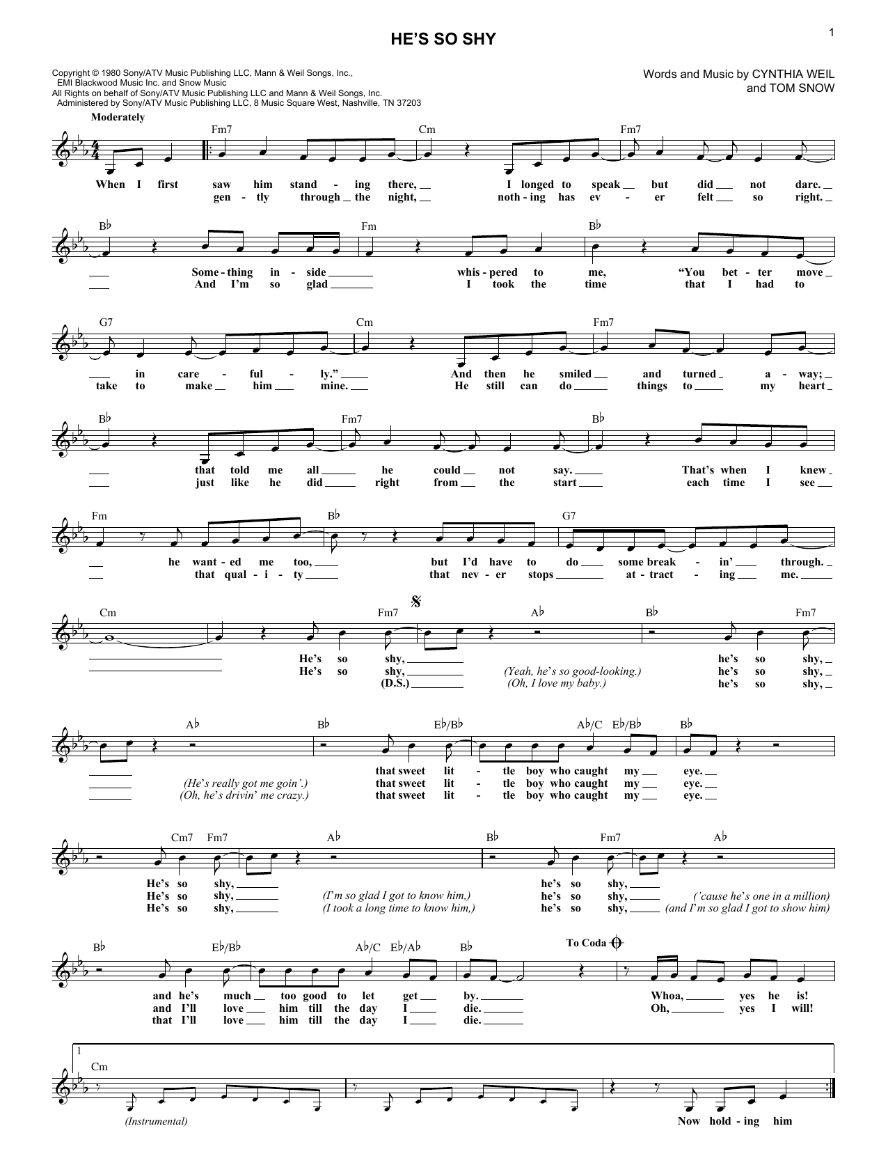 Download The Pointer Sisters He's So Shy Sheet Music