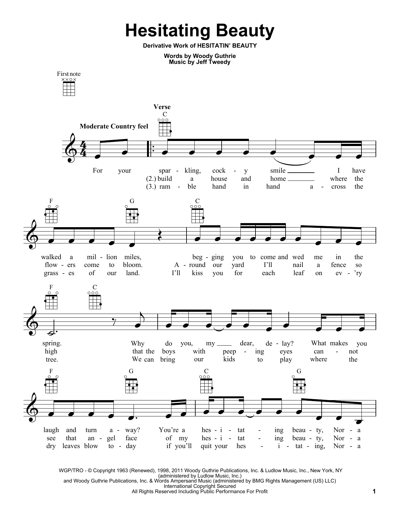 Download Woody Guthrie Hesitating Beauty Sheet Music