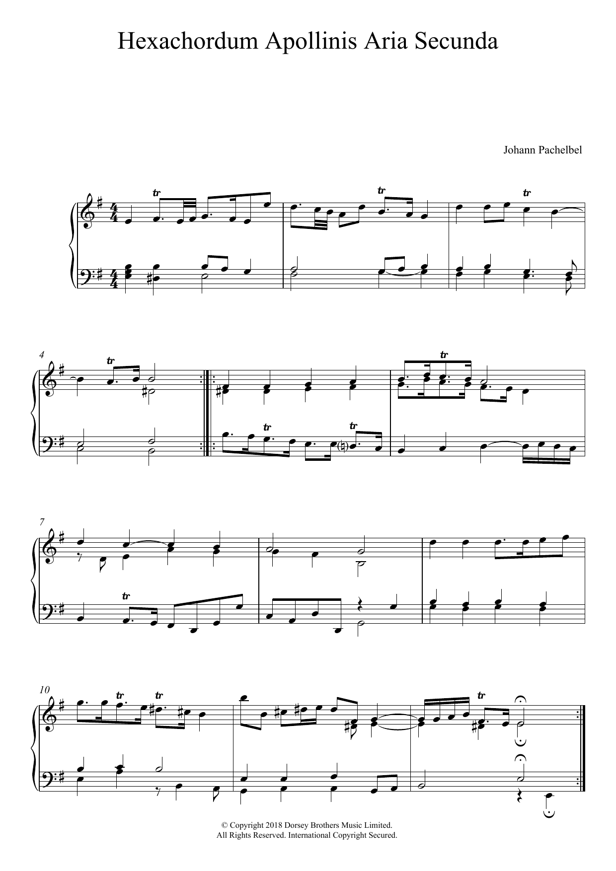 Download Johann Pachelbel Hexachordum Apollinis: Aria Secunda Sheet Music