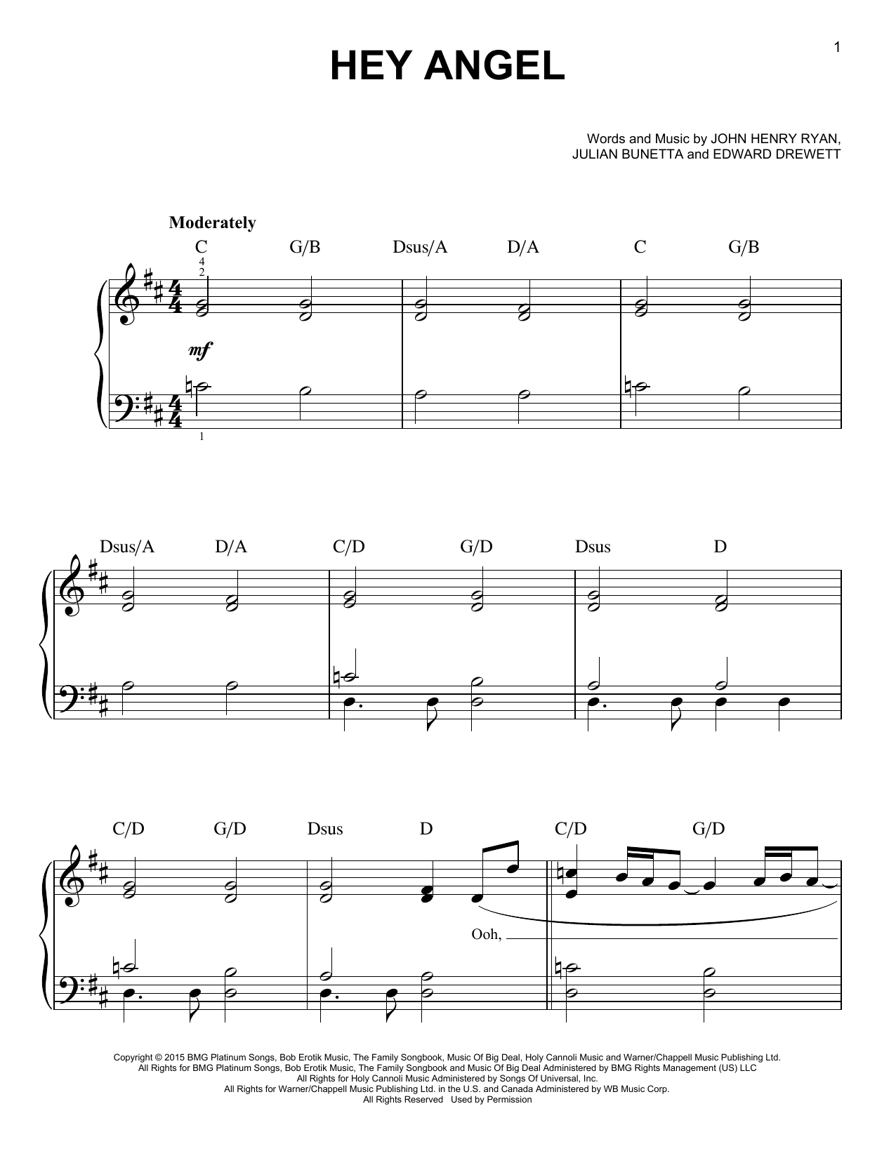 Download One Direction Hey Angel Sheet Music