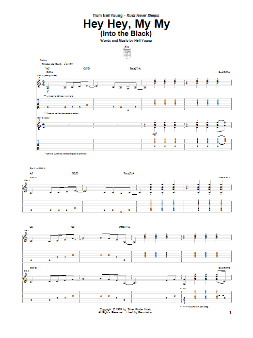 Download Neil Young Hey Hey, My My (Into The Black) Sheet Music