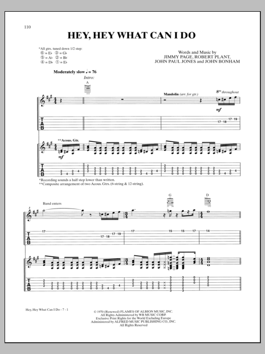 Download Led Zeppelin Hey Hey What Can I Do Sheet Music