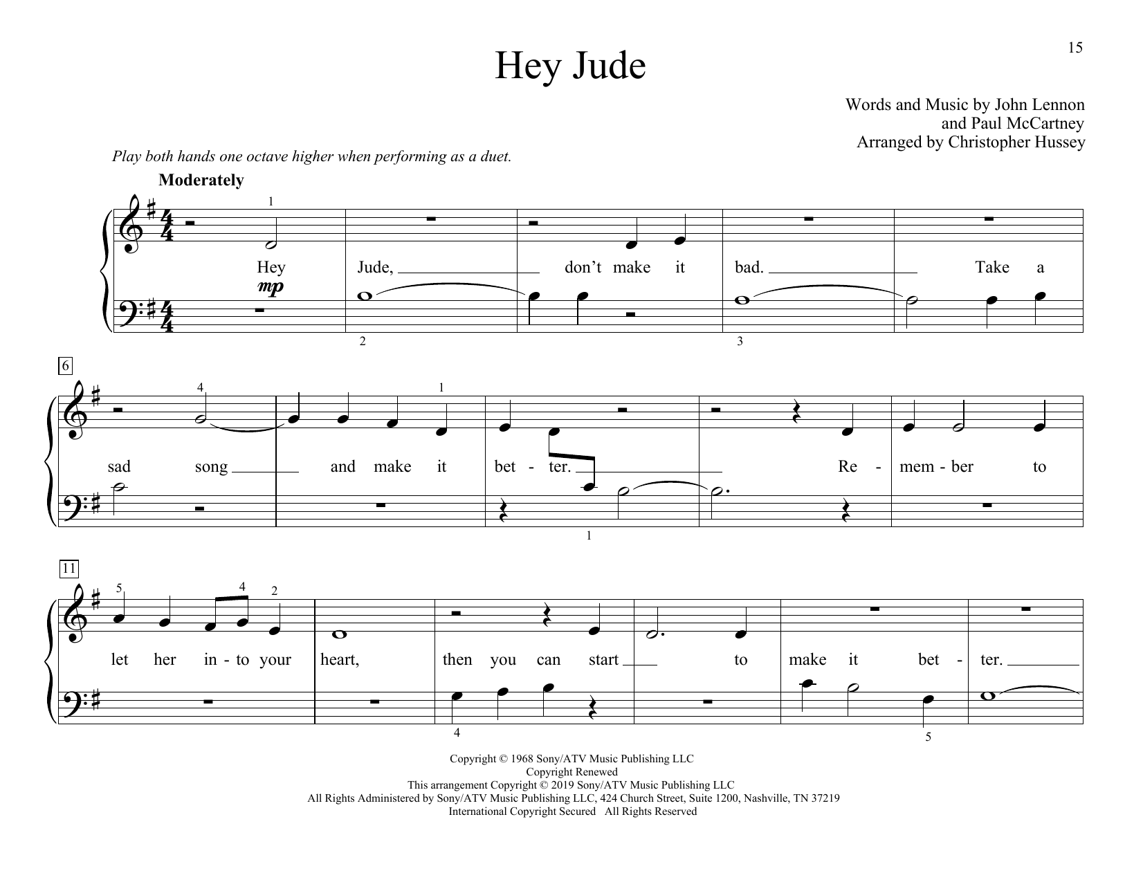 Download The Beatles Hey Jude (arr. Christopher Hussey) Sheet Music