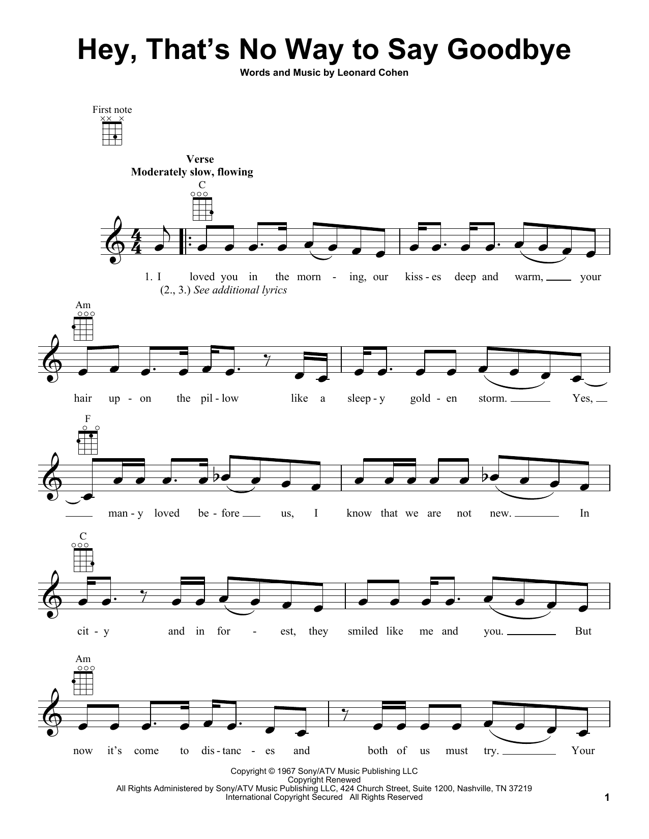 Download Leonard Cohen Hey, That's No Way To Say Goodbye Sheet Music
