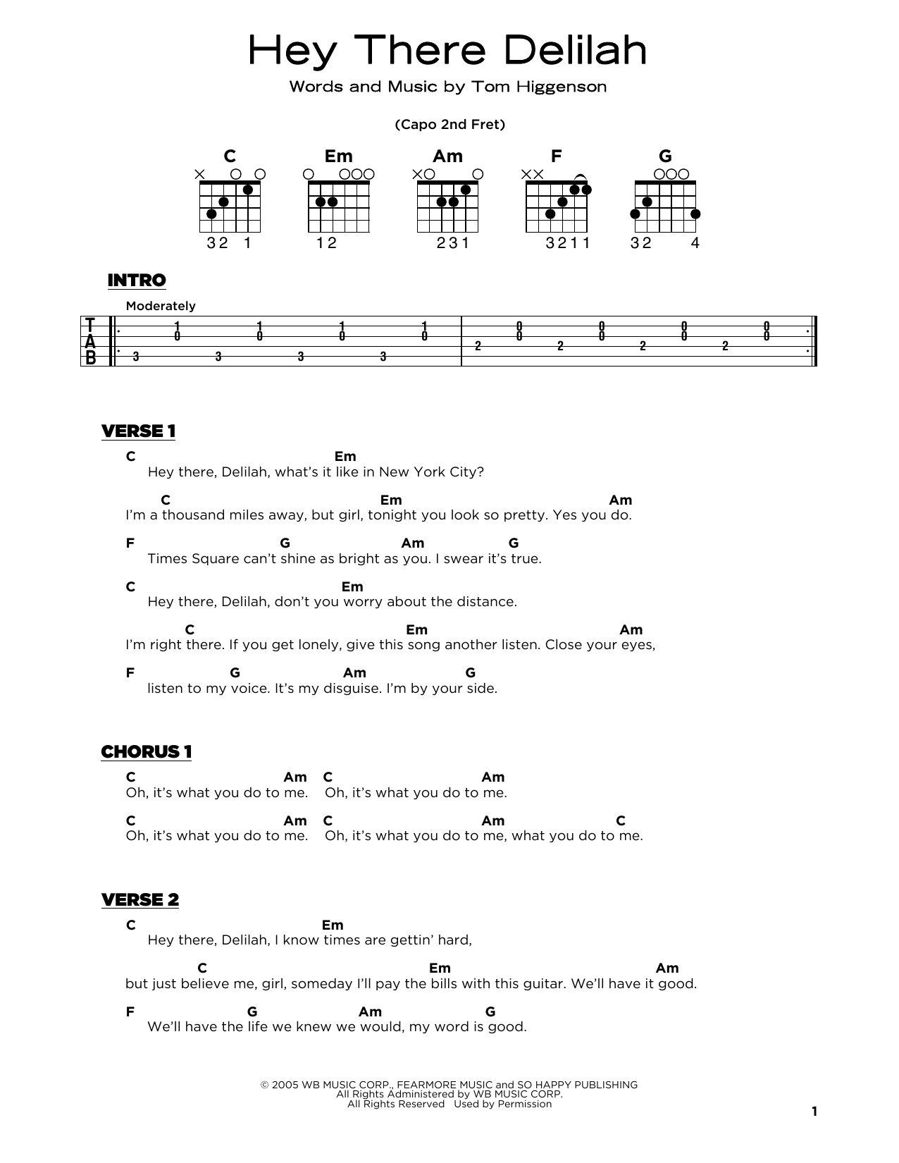 Download Plain White T's Hey There Delilah Sheet Music