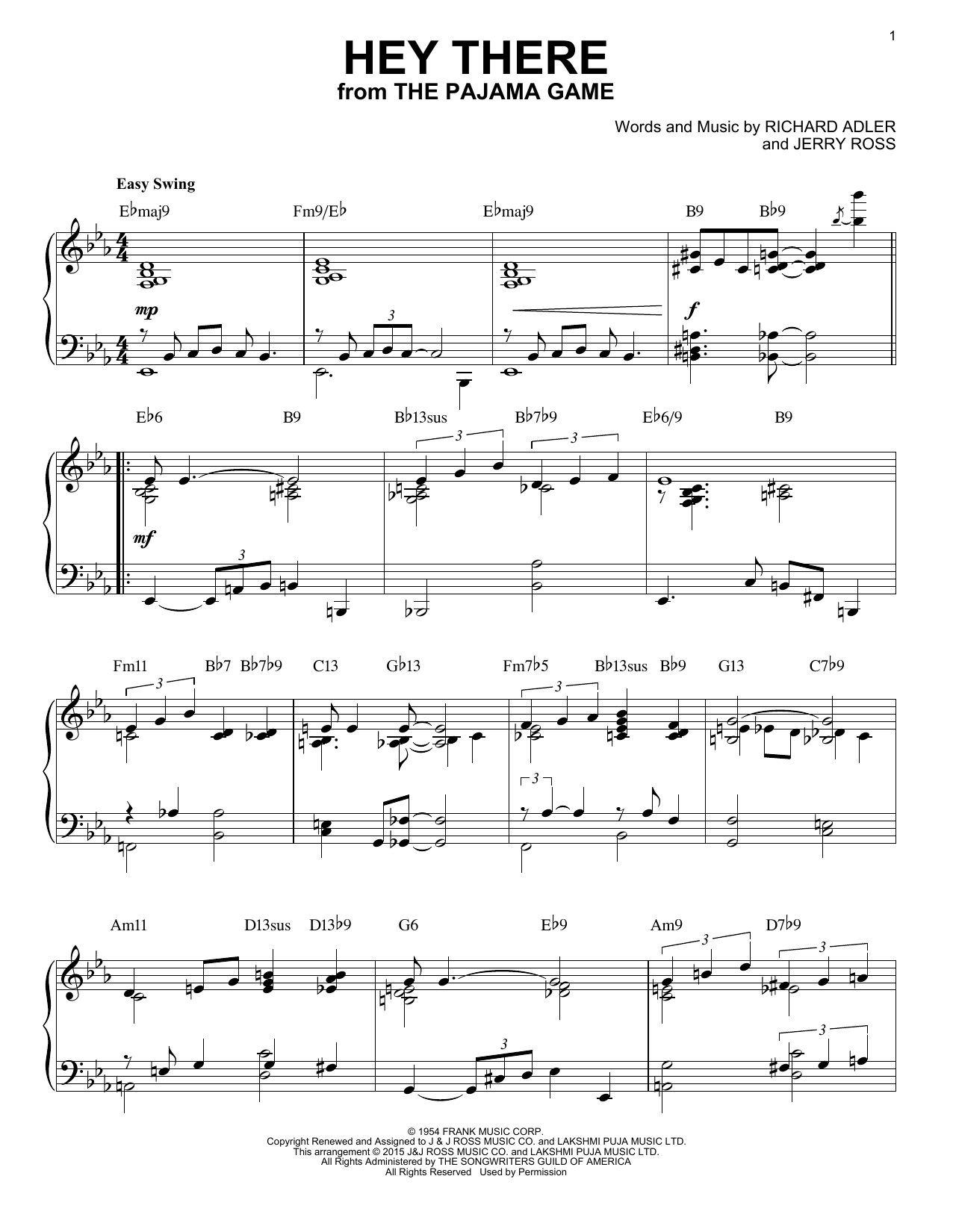 Download Jerry Ross Hey There [Jazz version] (arr. Brent Ed Sheet Music