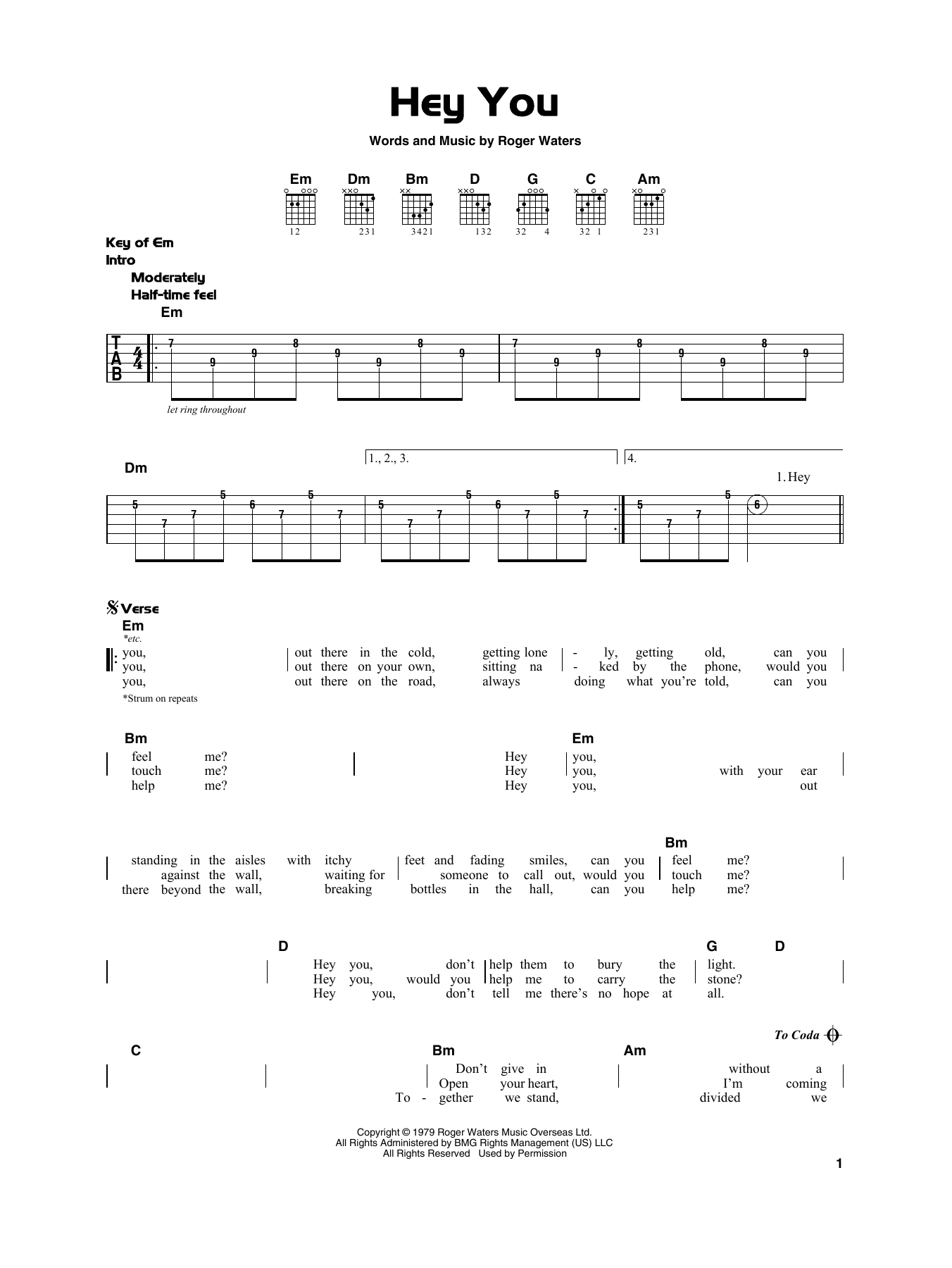 Download Pink Floyd Hey You Sheet Music