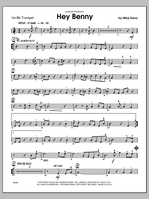 Download Mike Dana Hey Benny - 1st Bb Trumpet Sheet Music