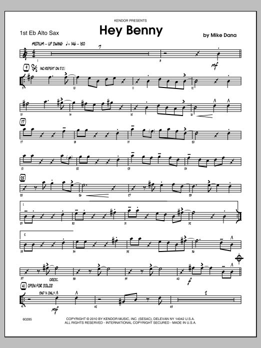 Download Mike Dana Hey Benny - 1st Eb Alto Saxophone Sheet Music
