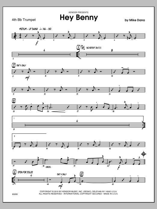 Download Mike Dana Hey Benny - 4th Bb Trumpet Sheet Music