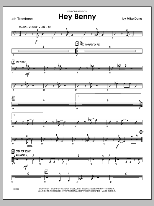 Download Mike Dana Hey Benny - 4th Trombone Sheet Music