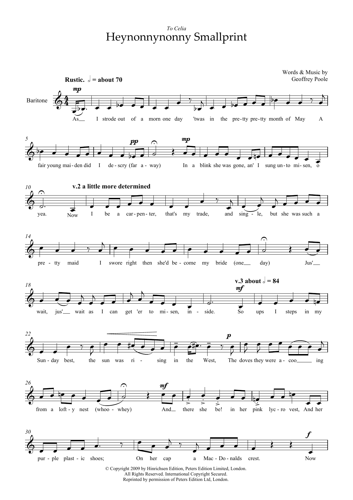 Download Geoffrey Poole Heynonnynonny Smallprint (for baritone Sheet Music