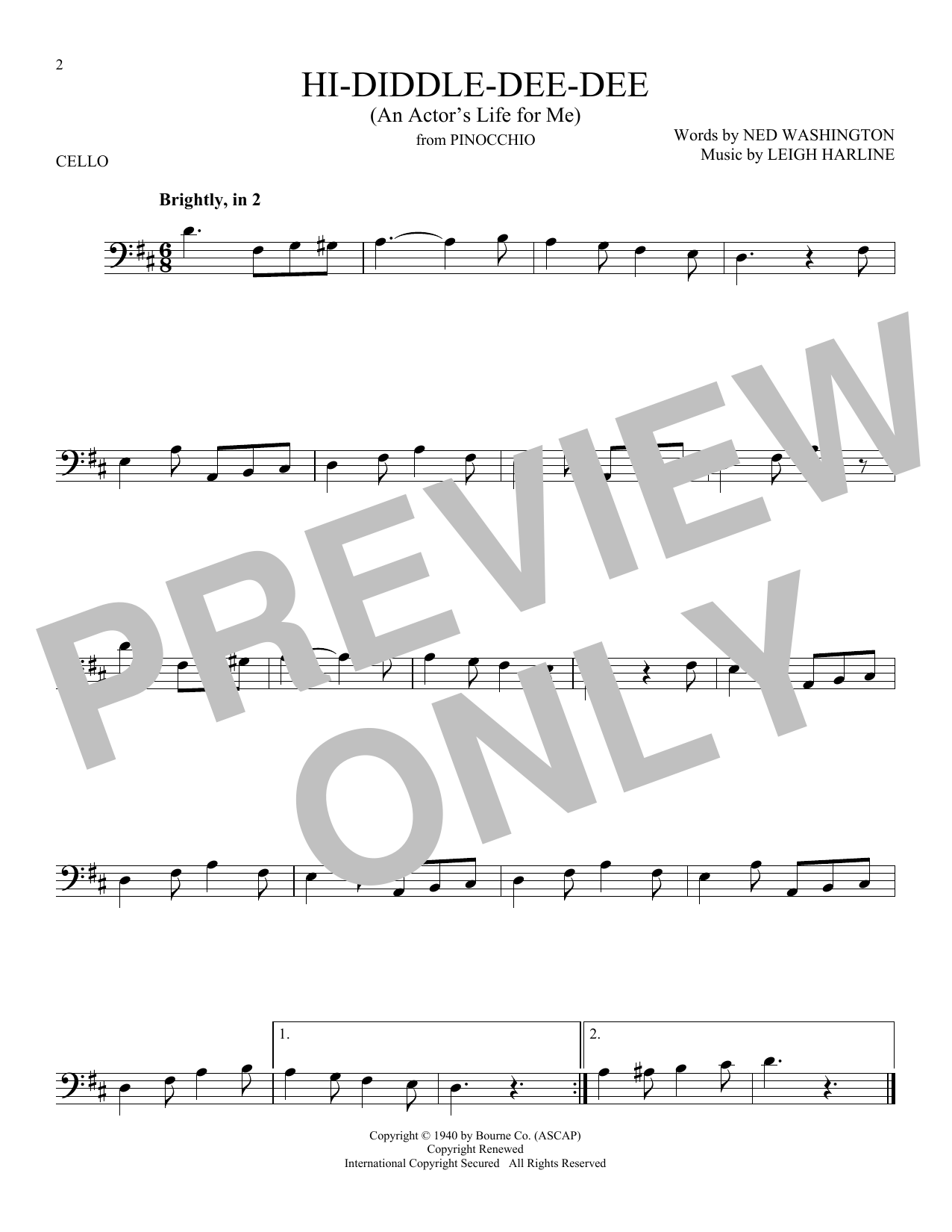 Download Leigh Harline Hi-Diddle-Dee-Dee (An Actor's Life For Sheet Music