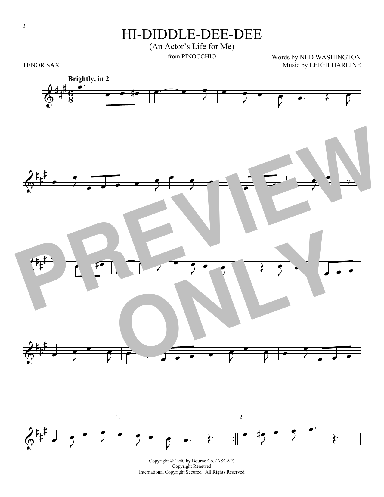 Download Leigh Harline Hi-Diddle-Dee-Dee (An Actor's Life For Sheet Music
