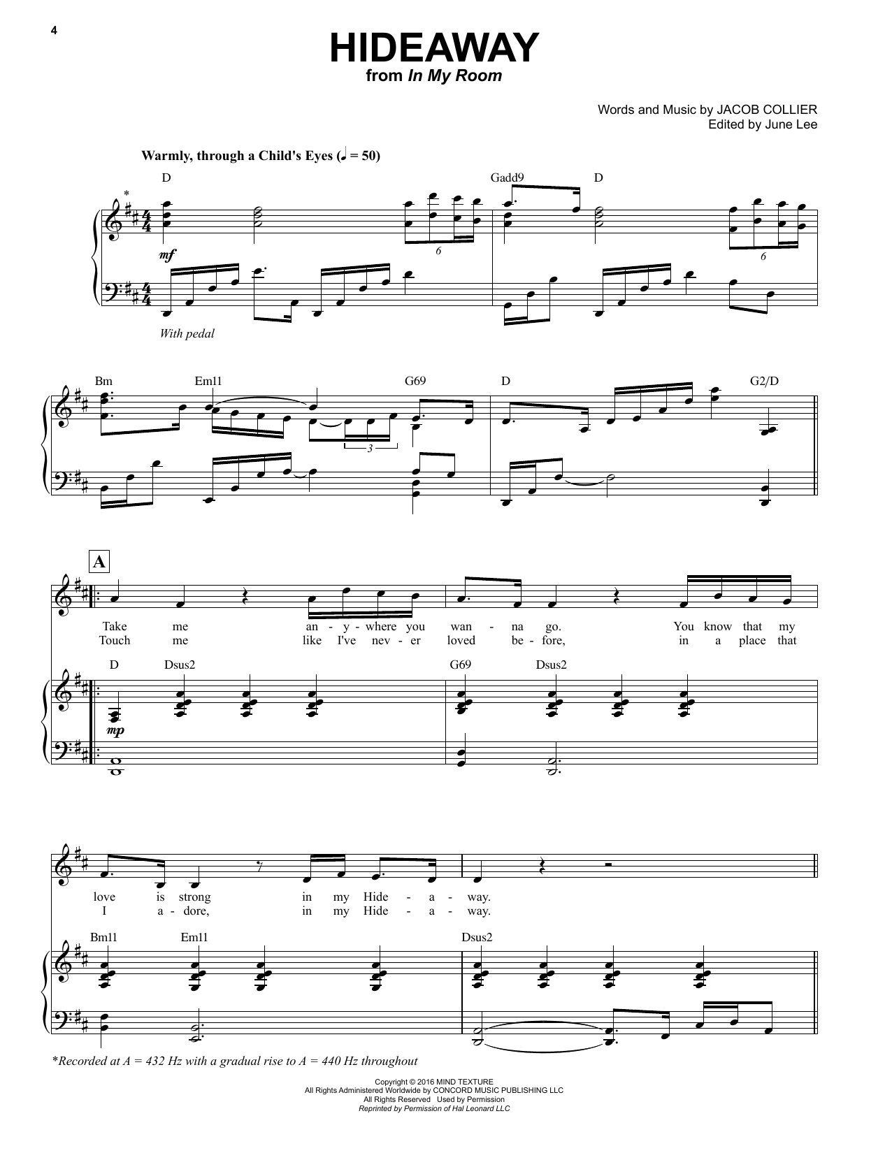 Jacob Collier Hideaway sheet music notes printable PDF score